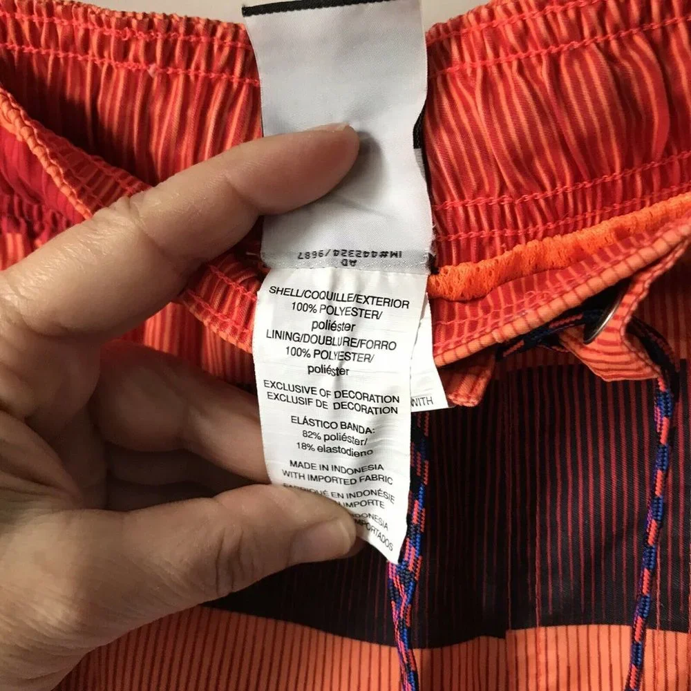 Nike swim trunks shorts stripes orange blue stretch waist beach Men‎ Size S